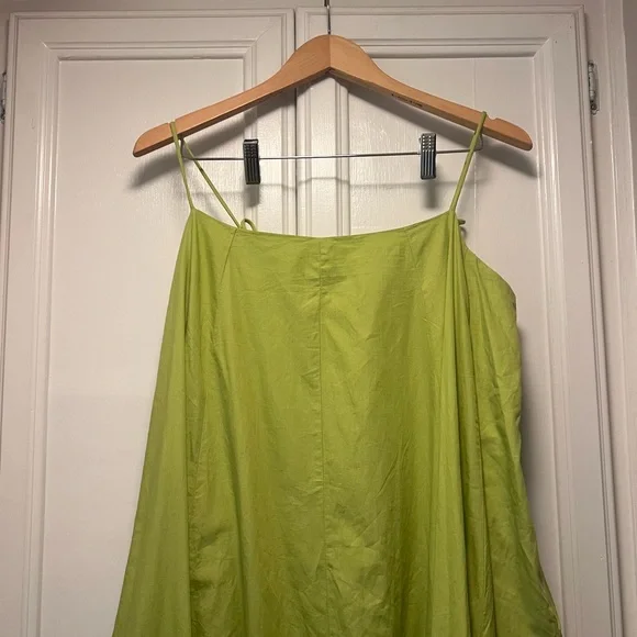 Free People Struttin Midi Cotton Chartreuse Green Dress Spaghetti Strap Sz Large - Picture 3 of 5